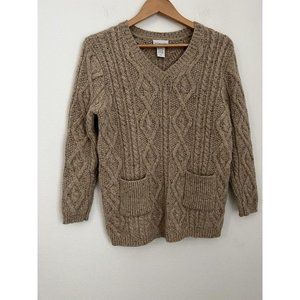 Soft Surroundings Cable Knit Boyfriend Sweater Women’s Sz M Petite Wool Cashmere